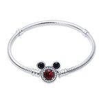 KUNSIR 925 Sterling Silver Snake Chain Bracelet with 5A Cubic Zirconia Mickey Mouse Heads Buckle Compatible with Pandora charms, Charm Bracelets for Women Teen, 21cm/8.3in(fit wrist size 7.5in),