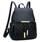 KKXIU Trendy Leather Backpack Purse for Women and Ladies Shoulder Travel Daypacks Bags, Black, Medium, Backpack