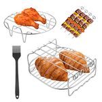 2 Pcs Air Fryer Rack, Multi-Purpose Air Fryer Accessories, Stainless Steel Grilling Rack and Steam Rack Set with 4 Skewers and Brush, Double Layer Rack for Barbecue Roasting Oven Air Fryer