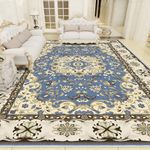 Vamcheer Vintage Area Rug for Living Room - Traditional Floral Print Large Rug with Upgrade Anti-slip PVC Material for Bedroom Classic Carpet Non Shedding for Kitchen, Blue, 200x300cm