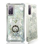 Zase Samsung S20 FE 5G Clear Case Liquid Glitter Sparkle Bling Designed for Galaxy S20 FE Version ONLY Cute Women Girls Floating 3D Butterflies Waterfall Quicksand w/Phone Ring (Clear Silver)