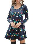 Aphratti Womens Ugly Christmas Dress Long Sleeve Tunic Dress Christmas Lights/Navy Medium