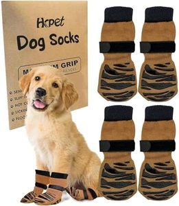 Anti-Slip Dog Socks With Adjustable Straps for Hardwood Floors and Pavements, Paw Protection for All Breeds (Brown, XS)