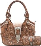 Western Style Concealed Carry Belts Buckle Country Purse Handbags Messenger Shoulder Bag Wallet Set Brown