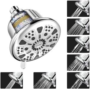 ALTON FLT40500, 5-Inch, 7-Function, 15-Stage Shower Filter for Hard Water | Bathroom Water Softener | Silver Shower Head Filter
