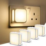 PURSNIC Night Light Plug in Wall, with Dusk to Dawn Photocell Sensor, 3000K Warm White, Brightness Adjustable, 1W LED Night Light for Kids, Bedroom, Hallway, Stairs, 4 Pack