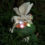 A.F.N.A.L Fairy Outdoor Statue with Solar Light Garden Decoration Gift for Patio, Porch & Lawn, Waterproof Resin Sculpture Sleeping Fairy Figurine Ornament, 7.6" x 4.5" x 4.1"