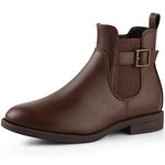 Women's Boots Zip up Chelsea Ankle Booties Side Elastic Low Heel Fashion Casual Leather Boots Chocolate Size 10