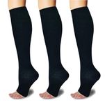 Open toe toeless Compression Socks 3 Pairs 15-20 mmHg Support Pregnancy，Running，Sports,Flight Travel (Black, L/XL) …