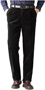 Kinghua Men's Pleated Front Corduroy Pants Casual Relaxed Fit Straight Leg Corduroy Pant, Black, 36W x 32L