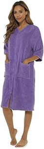 Thingimijigs Ladies 100% Cotton Terry Towelling Zip Up Bath Robe Dressing Gown House Coat, Lilac, 8-10