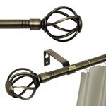 Antique Brass Long Curtain Rod 72-144 inch, 5/8 inch Curtain Rod Set with Twisted Finials Ends, Heavy Duty Drapery Rod for Outdoor Patio, Sliding Glass Door, Bedroom, Living Room - Brushed Brass