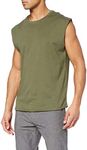 Urban Classics Men's Sleeveless T-Shirt Workout Vest with Round Neckline and Rolled Hems, Loose Tank Top, 100% Jersey Cotton, Black, Size: Small, Olive, XL