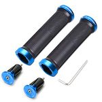 TOPCABIN Bike Grips Double Lock on Locking Bicycle Handlebar Grips Cycle Bicycle Mountain Bike BMX Floding ((Aluminum lock plug+Grips) Light blue 1 Pair)