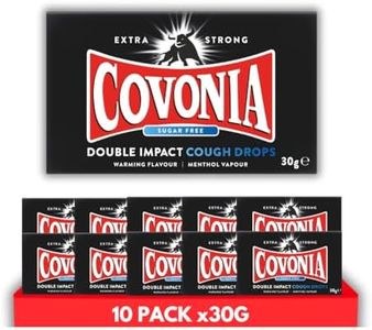 Covonia Double Impact Cough Drops Sugar Free 10 Pack x 30g, Powerful Menthol Vapours, Suitable for Vegetarians & Diabetics, Alcohol Free Cough Drops, 30g