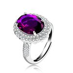 Uloveido Adjustable Big Oval Cubic Zirconia Ring, Solitaire Oval Rings Wedding Engagement Jewelry (Created Amethyst)