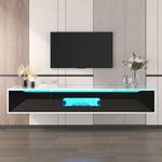 ModernLuxe TV Stand Cabinet, Floating TV Unit with Color Changing LED Lights, TV Stand Unit, 3 Storage Space, TV Cabinets for Living Room, High Gloss White Black Mixed, 180 x 35 x 30cm