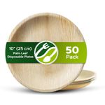 ECO Leaf 50 Disposable Palm Leaf Plates | 10”(25cm) Round Compostable Dinner Plates | Eco-Friendly, Biodegradable Heavy-Duty Plate for Wedding, Party & Picnic |Microwave & Oven Safe