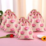 Kuber Industries Pack of 6 Potli Bags | 7x9 Inch | Potli Bags for Return Gifts | Wedding-Party Bags | Drawstring Closure Potli | Wallet Potli | Baby Shower Potli | Lotus Print | Cream