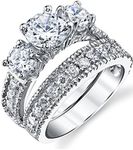 1.25 Carats Sterling Silver Past Present Future 2-Pc Bridal Set Cubic Zirconia Engagement Wedding Ring Band, Metal, Cubic Zirconia