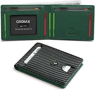 GSOIAX Mens Slim Wallet RFID Blocking Bifold wallets for men Minimalist Genuine Leather Carbon Fiber Card Holder Money Clip Thin Mens with Gift Box, Carbon Fiber - Green, Slim