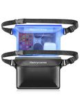Henrycares Waterproof Fanny Pack for Swimming, 2 Pack Waterproof Pouch with Adjustable Waist Strap, Dry Bag for Women Men for Pool Boat Kayak Paddle Board (Black+Crystal Blue)