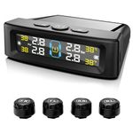 LSKASELUE RV Tire Pressure Monitoring System, Solar & USB Charging TPMS Tire Pressure Monitor with 4 Sensors & LCD Display, Wireless TPMS Real-Time Monitoring for RV Truck Trailer