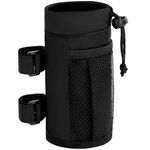 Bike Cup Holder Universal, Water Bottle Holder Bicycle with Mesh Pocket, Bike Bottle Holder Insulated, Handlebar Bike Cup Holder Drawstring, Bottle Cage No Screw for Mountain Bike, Folding, Wheelchair