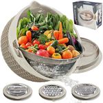 4-1 Colander with Mixing Bowl Set, Rotatable Strainer Bowl Food Strainers and Colanders Set for Kitchen, Pasta Rice Strainer, Fruit and Veggie Washer, Kitchen Essentials Strainer Basket Bowl (Beige)