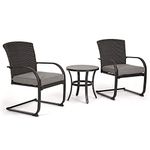 Grand patio 3 PCS Outdoor Bistro Set Patio Furniture Set Wicker Conversation Set Patio Rattan Dining Chair Set with Coffee Table Garden Balcony Backyard Poolside Brown