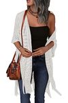 Hotouch Summer Knit Cardigan Open Front Outwear Hollow Out Crochet Tassel Long Kimonos Sweater White S