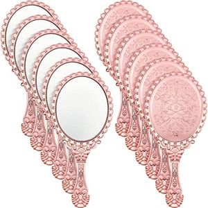 Qunclay 12 Pcs Vintage Handheld Mirror, 9.8" L x 4.5" W Small Rose Gold Embossed Mirror Portable Cute Princess Mirrors Compact Travel Mirror Makeup Mirror for Classroom Kids Princess Party Favors