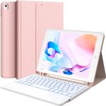 CHESONA for iPad 9th Generation Case with Keyboard, 7 Color Backlit, Multi-Touch Trackpad, Built-in Pencil Holder, 2 Bluetooth Channels, Flip Stand Keyboard Case for iPad 9th/8th/7th Gen 10.2” Pink