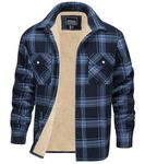EKLENTSON Men's Flannel Shirt Jacket Thick Fleece Lined Jackets Plaid Sherpa Jacket Cotton Winter Jackets With 5 Pockets, Blue, Large