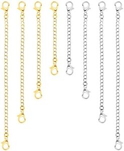 8pcs Necklace Extension, 4 Size Jewelry Extenders Necklace Chain Extender Extension Chain for Jewelry Making Necklace Bracelet Anklet (4 Gold, 4 Silver)