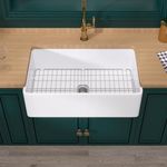 Miuara Farmhouse Sink 30 x 20 Inch White Fireclay Farmhouse Kitchen Sink Apron Front Single Bowl Farm Sink with Custom Bottom Grid & Kitche Sink Strainer