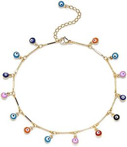 MEVECCO Gold Evil Eye Charm Anklet,14K Gold Plated Boho Beach Dainty Cute Tiny Lucky Star Foot Chain Ankle Bracelet Silver Beaded Chain Anklet for Women