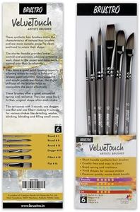 BRUSTRO VelveTouch Artist Brushes | Set of 6 | Gouache, Acrylics, Watercolor, and Oil Painting | Short Handle, Synthetic Bristles, Round, Filbert, Dagger, Flat Shape
