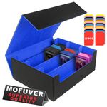 Mofuve Completely handmade Card Deck Box, PU Trading Card Storage Box, Mtg Deck Box with 30 Sheets of Spacer Paper, Commander Deck Box for CCG TCG, Large Size Holds Up To 1800 Cards(Black & Blue)