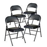 BOOSDEN Folding Chair, Foldable Chair, Set of 4, Faux Leather Fold Up Chair for Home, Office, Dining, Portable and Compact Metal Frame Folding Seat, Padded Fold Out Chair Indoor & Outdoor, Black