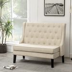 Andeworld Modern Tufted Button High Back Upholstered Settee Loveseat for Dining Living Room Hallway or Entryway Seating,Beige