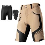 ROCKBROS Men's Mountain Bike Shorts Padded Baggy MTB Cycling Shorts Loose Fit Khaki