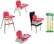 Luvlap 4 in 1 Convertible High Chair Cum Booster Seat (Pink) & Luvlap Fun Club Baby Silicone Spoon Set, BPA Free, FDA Approved, 2 pcs, Green
