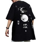 XYXIONGMAO Casual Sports Short-Sleeved T-Shirt Loose Cotton Japanese Streetwear Hip Hop Unisex Graphic Tees Shirts for Men, Black, Small