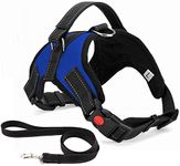 Musonic No Pull Dog Harness Breathable Adjustable Comfort Free Lead Included for Small Medium Large Dog Best for Training Walking M Blue