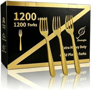 ZhuangJia 1200 Count Heavy Duty Gold Plastic Forks Disposable, 7.3 Inch