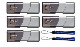 PNY 32GB USB 3.0 Flash Drive Elite Turbo Attache 3 (Five Pack Bundle) Model P-FD32GTBOP-GE Plus (2) Everything But Stromboli (TM) Lanyard
