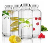 Vency Piramal Glass Travel Glass Drinking Fridge Glass water Bottle with Stainless Steel Lid for Home, Juicing, Water, Smoothie (1000ml French Square Bottle, Set Of 4)