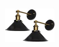 2 Vintage Wall Sconce, Battery-powered Wireless Remote Control Wall Mount Lights, 240 Degree Adjustable Industrial Wall Lamps for Restaurants Galleries Aisle Kitchen Room Doorway ( Color : Black )