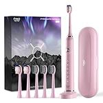 Sonic Electric Toothbrushes Adults JTF Rechargeable Electric Toothbrush Sonic Toothbrush Pink Whitening Toothbrush with Travel Case, 6 Dupont Head, 5 Cleaning Mode, 2 Minute Smart Timer, Gift